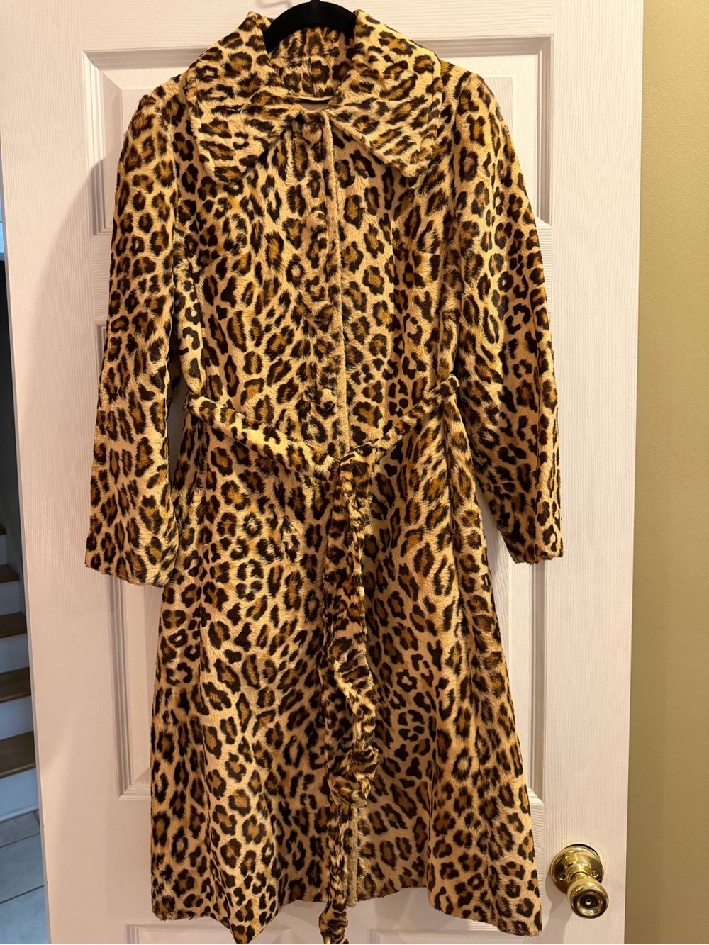 VTG Leopard Print Faux Fur Trench Coat